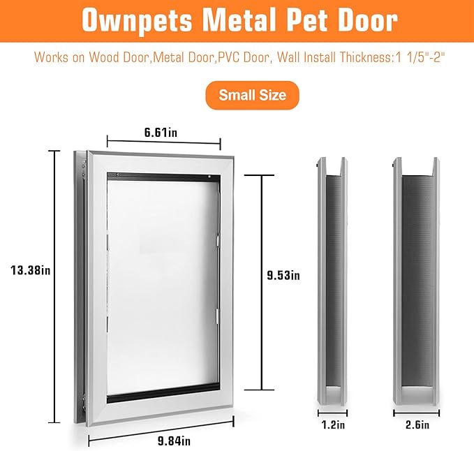 Ownpets Aluminum Pet Door Dog Door with Magnetic Flap and Lockable Sliding Panel for Small Dogs and Cats Silver Size S