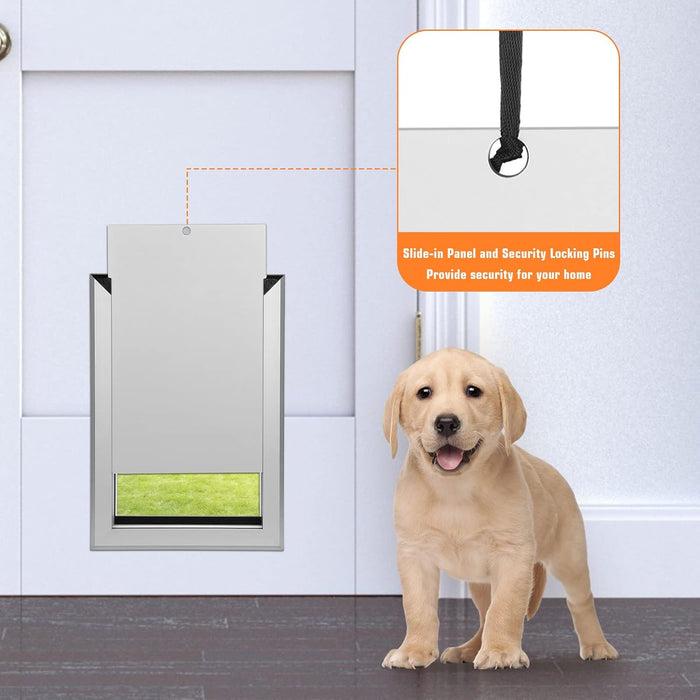 Ownpets Aluminum Pet Door Dog Door with Magnetic Flap and Lockable Sliding Panel for Small Dogs and Cats Silver Size S