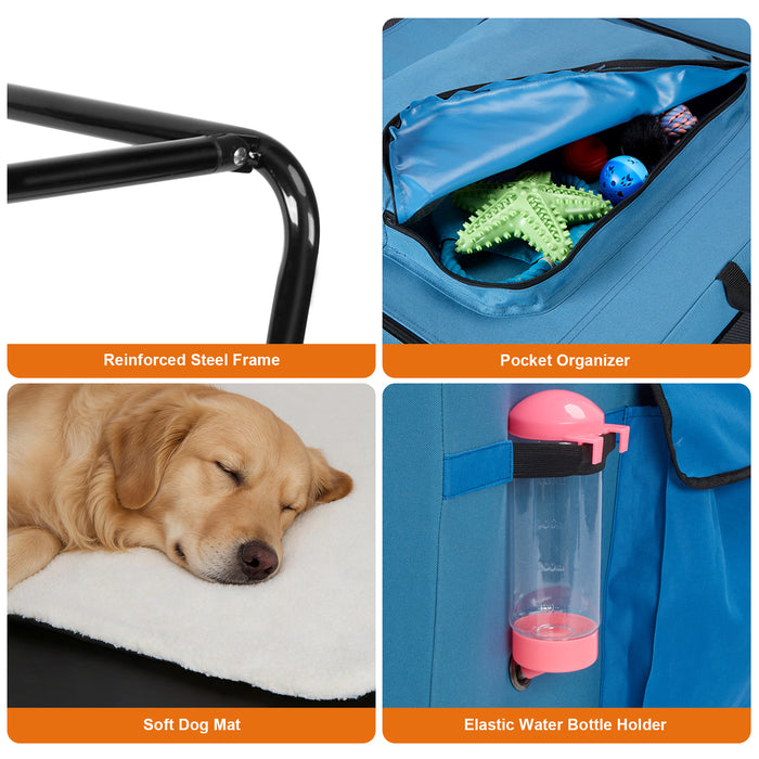 Ownpets Collapsible Travel Pet Crate for Large Dogs, 42x31x31 inches, Blue