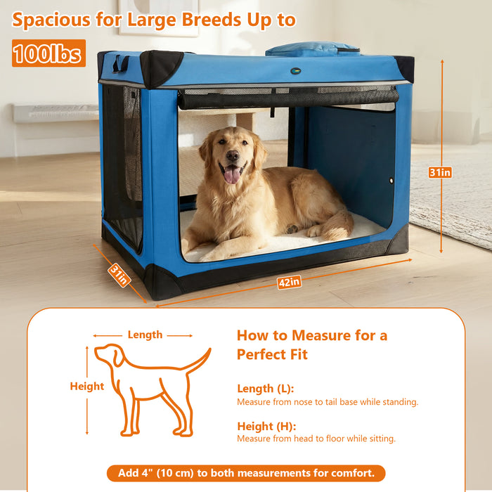 Ownpets Collapsible Travel Pet Crate for Large Dogs, 42x31x31 inches, Blue