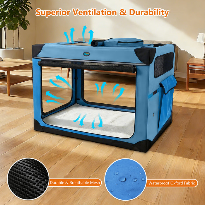 Ownpets Collapsible Travel Pet Crate for Large Dogs, 42x31x31 inches, Blue