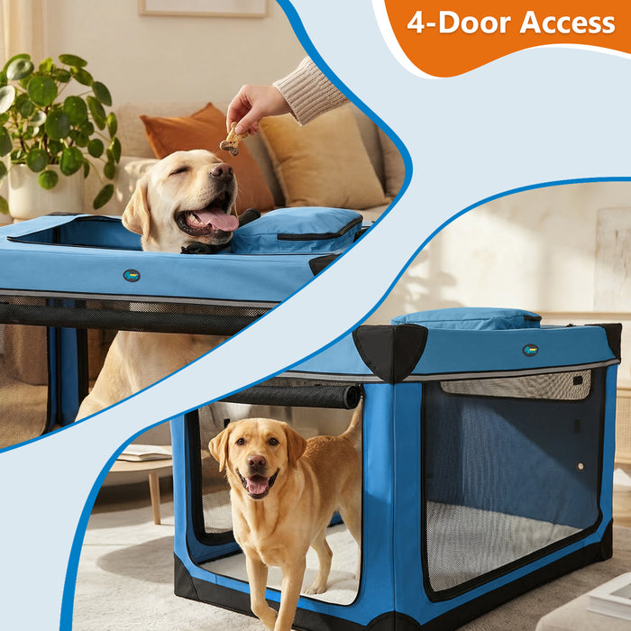 Ownpets Collapsible Travel Pet Crate for Large Dogs, 42x31x31 inches, Blue