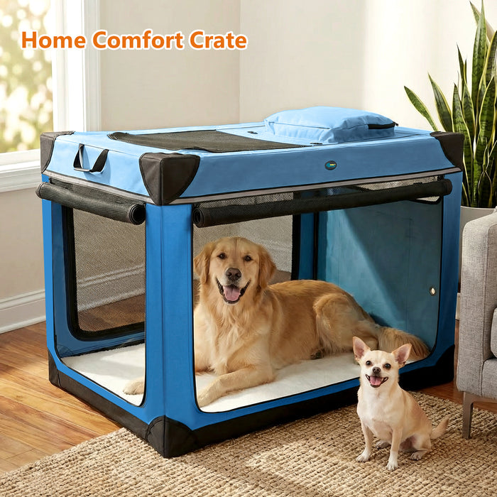 Ownpets Collapsible Travel Pet Crate for Large Dogs, 42x31x31 inches, Blue