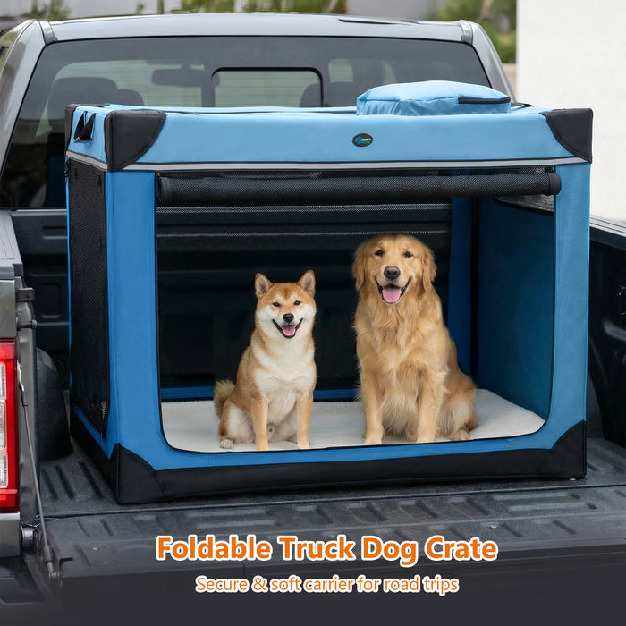 Ownpets Collapsible Travel Pet Crate for Large Dogs, 42x31x31 inches, Blue