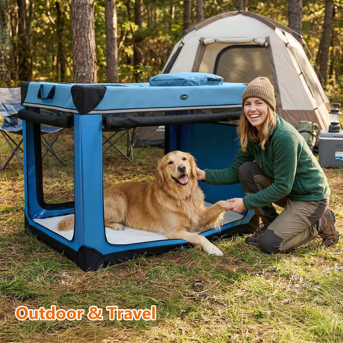 Ownpets Collapsible Travel Pet Crate for Large Dogs, 42x31x31 inches, Blue