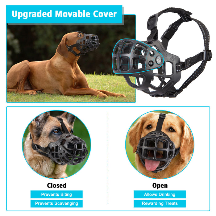 Ownpets Dog Muzzle, Adjustable Dog Basket Muzzle with Movable Cover for Large Aggressive Dogs Size XL