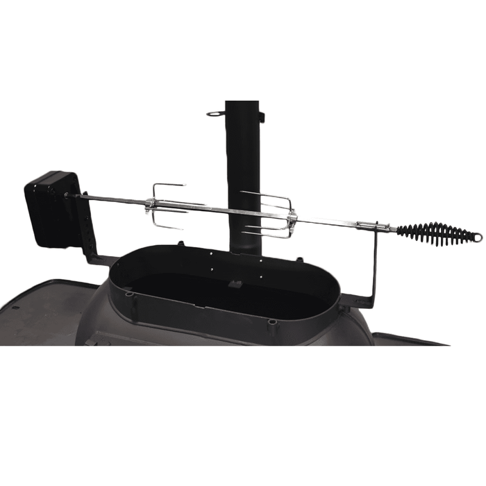 Rotisserie spit for outdoor cooking with Ozpig stove