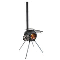 Outdoor fire pit with chimney and side tables