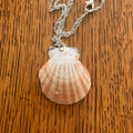 Pacific Pink Scallop Artisan Made Pendant Handcrafted Sea Shell Necklace 1 3/8in x 1.5in Mermaid Jewelry