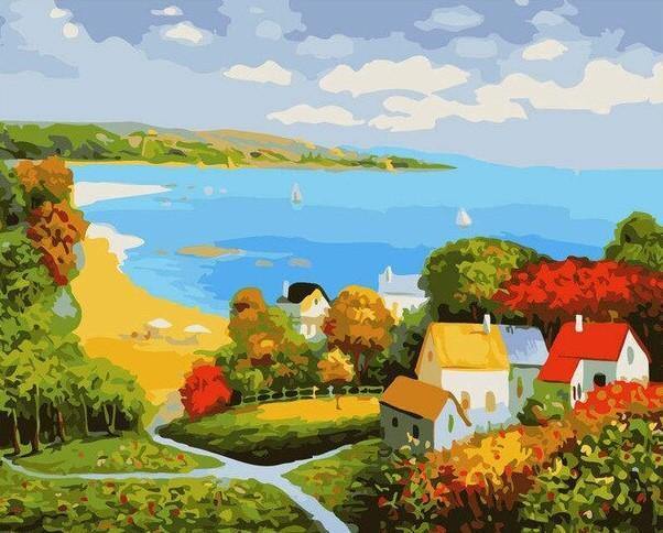 paint by numbers kit Seaside Village - Custom paint by number