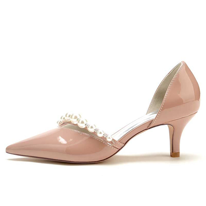 S&DCo. pearl strap black pumps with a sleek pointed toe and elegant design for formal occasions