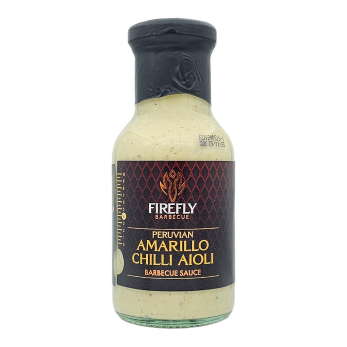 Peruvian Amarillo Chilli Aioli bottle with BBQ sauce label