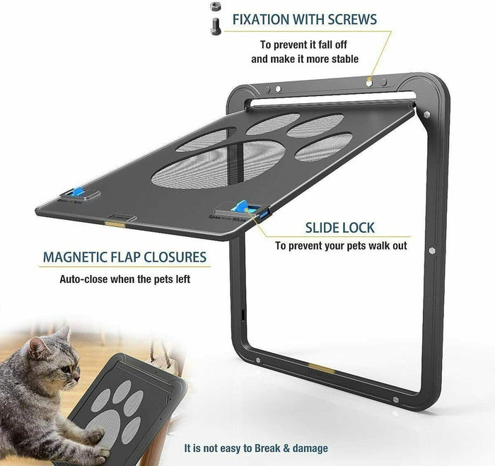 Pet Dog Cat Small Screen Locking Flap Door Magnetic Automatic Slide Protector