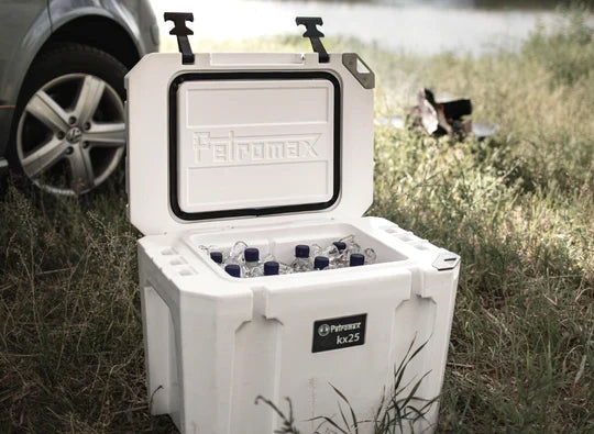Petromax 25L Cool Box in beige, portable cooler for outdoor adventures