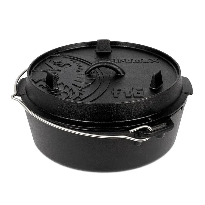 Petromax 5.5L cast iron Dutch oven lid for outdoor cooking