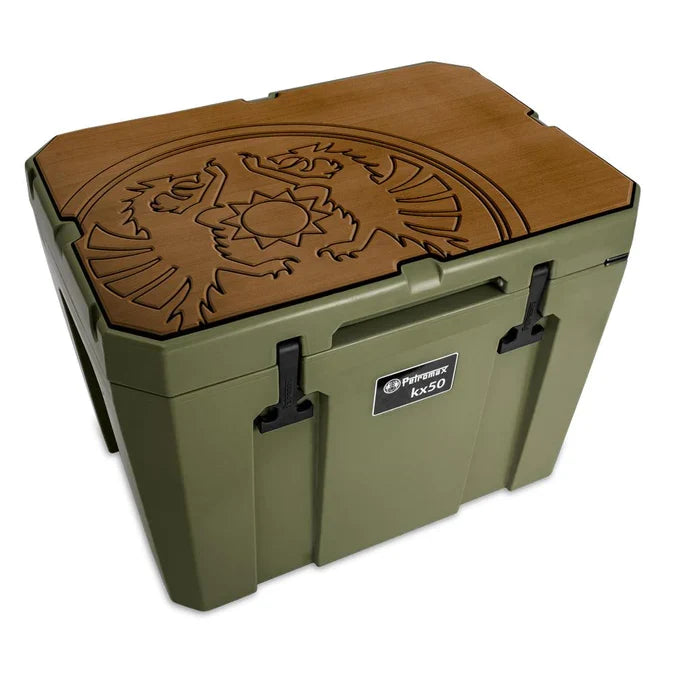 Petromax Cool Box with Dragon Design, green with wood lid, outdoor storage