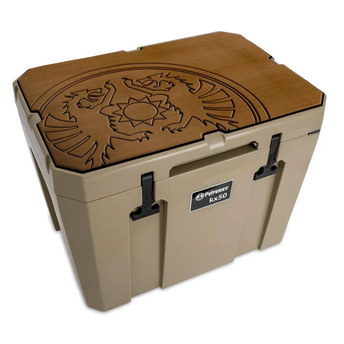 Petromax Cool Box with Dragon Design, beige with wood lid, outdoor storage