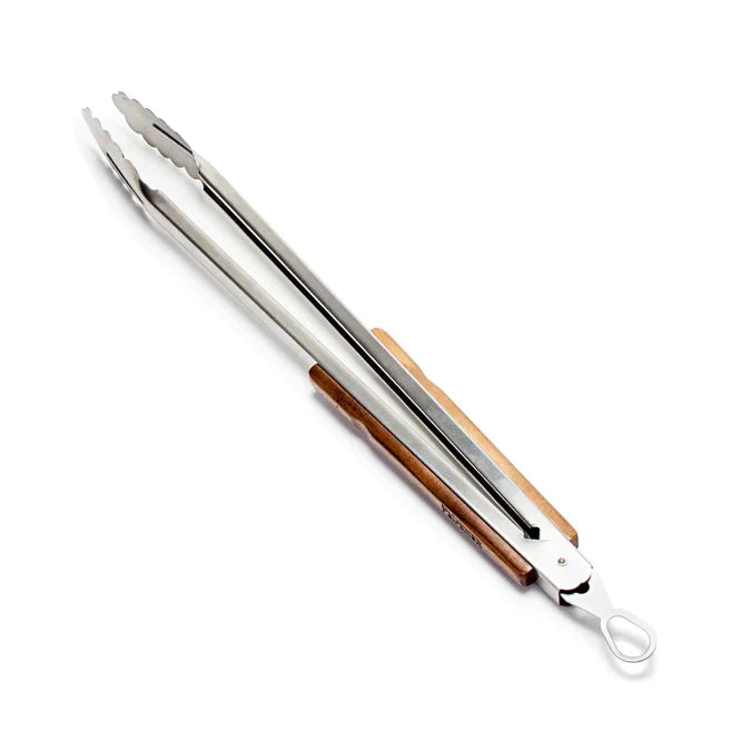 Stainless steel Petromax BBQ coal tongs with wooden handle for outdoor grilling