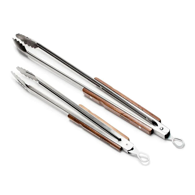 Set of Petromax BBQ coal tongs with wooden handles for grilling and outdoor cooking