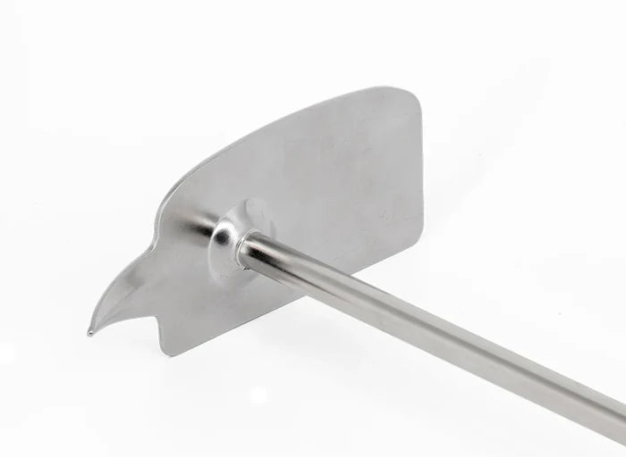 Metal campfire tool with flat spatula for grilling and Dutch oven use