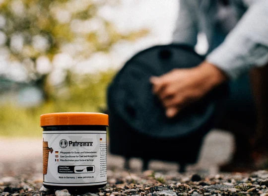 Petromax cast iron care conditioner container outdoors