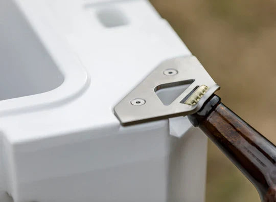 Cool box locking plate with bottle opener installation