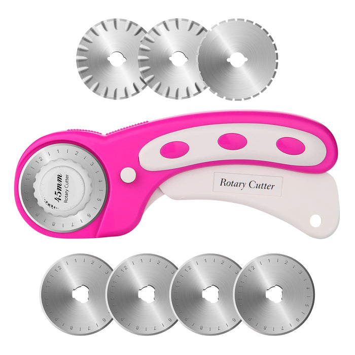 Pink 45mm Rotary Cutter +7 Replacement Blades Safety Lock Precise Cutting Sewing