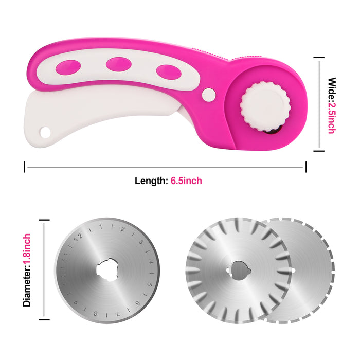 Pink 45mm Rotary Cutter +7 Replacement Blades Safety Lock Precise Cutting Sewing