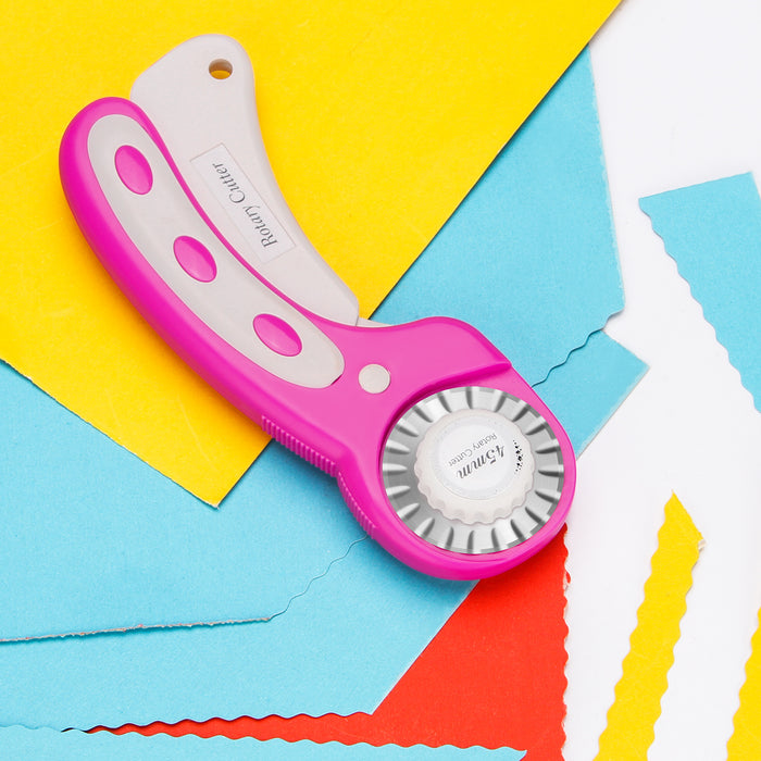 Pink 45mm Rotary Cutter +7 Replacement Blades Safety Lock Precise Cutting Sewing