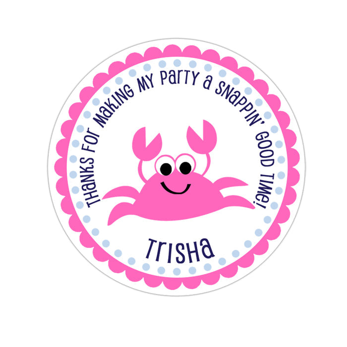 Pink Crab Personalized Sticker Birthday Stickers - INKtropolis