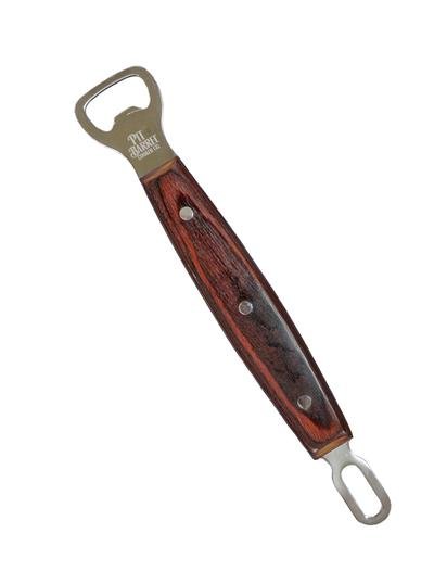 Pit Barrel Ultimate Hook Tool - FireFly Barbecue with stainless steel ends and a polished wood handle, ideal for grilling and bottle opening.