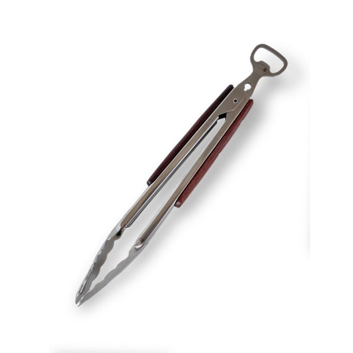 Stainless steel tongs with wooden handle for grilling