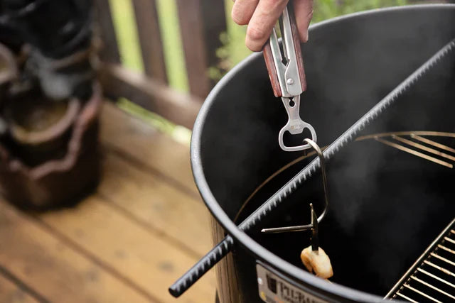 Pit Barrel Ultimate Tongs grilling tool with wooden handle