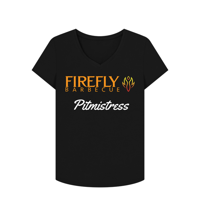 Women's V-Neck T-Shirt with Firefly Barbecue logo in black