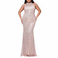 Plus Size Gold Sequin Bridesmaid Halter Dress Mermaid Long Prom Ball Gown