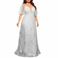 Plus Size White Prom Dress Short Sleeve A-Line Lace Wedding Ball Gown