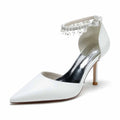 Point-Toe Wedding Shoes Pearl Ankle Strap Pump Bridal Heels