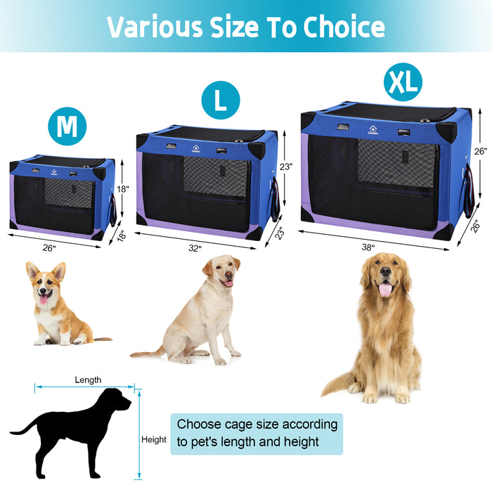 Portable Dog Crate Collapsible Soft Pet Travel Kennel with Strong Steel Frame 32"x 23" x 23"