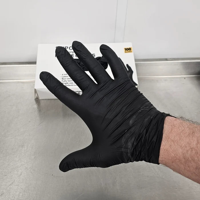 Black nitrile gloves in box