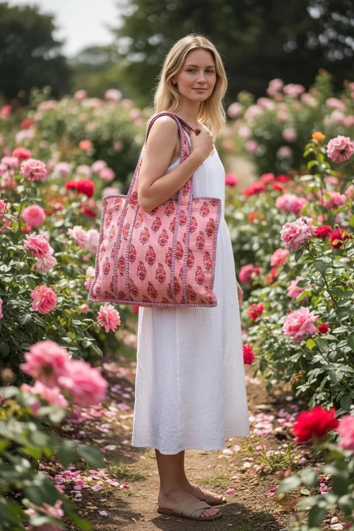 Quilted Zip-Close Tote Bag