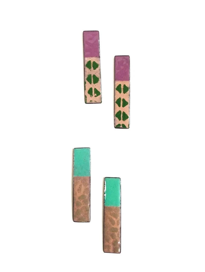Rectangle Enamel Stud Earrings
