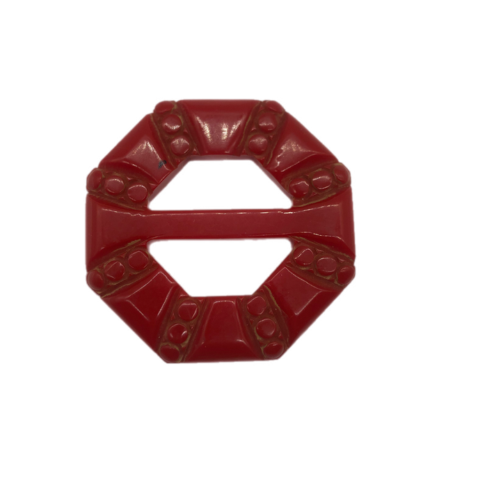 Red Carved Bakelite Buckle Scarf Holder