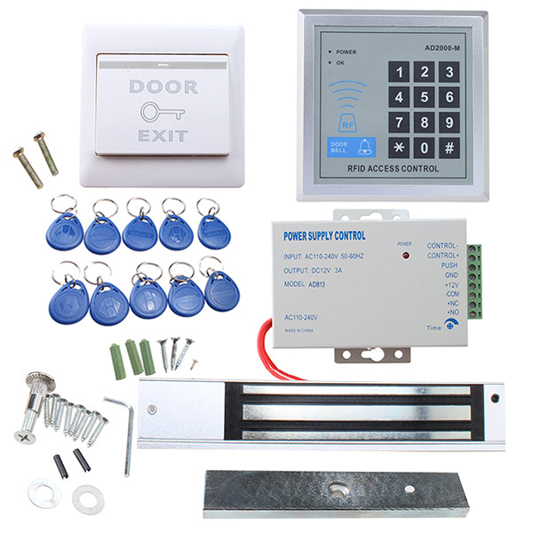 RFID Door Access Control System Kit 350LB Electric Magnetic Lock + Power Supply + Entry Keypad + 10 Key Fobs