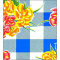 freckled sage gingham and flowers blue oilcloth swatch