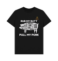 Mens T-shirt with pig diagram and text 'Rub my Butt' for apparel and clothing