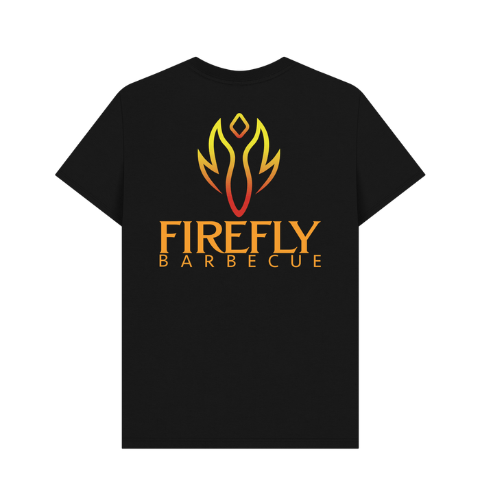 Mens T-shirt with 'Firefly Barbecue' logo for apparel and clothing