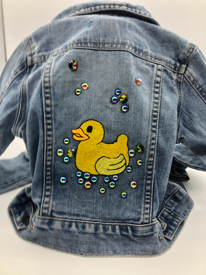 Rubber Ducky Hand Embroidered and Rhinestoned Child XS Jean Jacket
