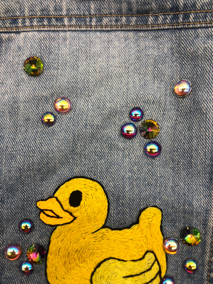 Rubber Ducky Hand Embroidered and Rhinestoned Child XS Jean Jacket