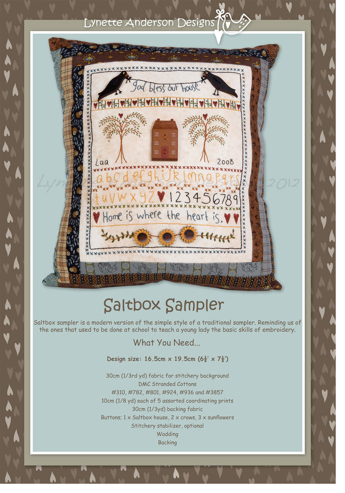 Saltbox Sampler Pillow by Lynette Anderson Pattern Back