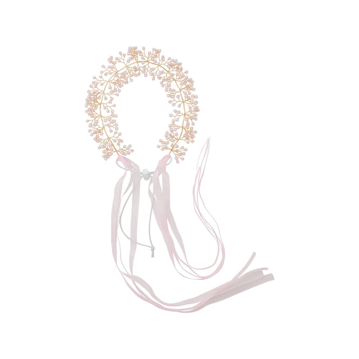 Samantha Pink Pearls Wreath Headband Wrap